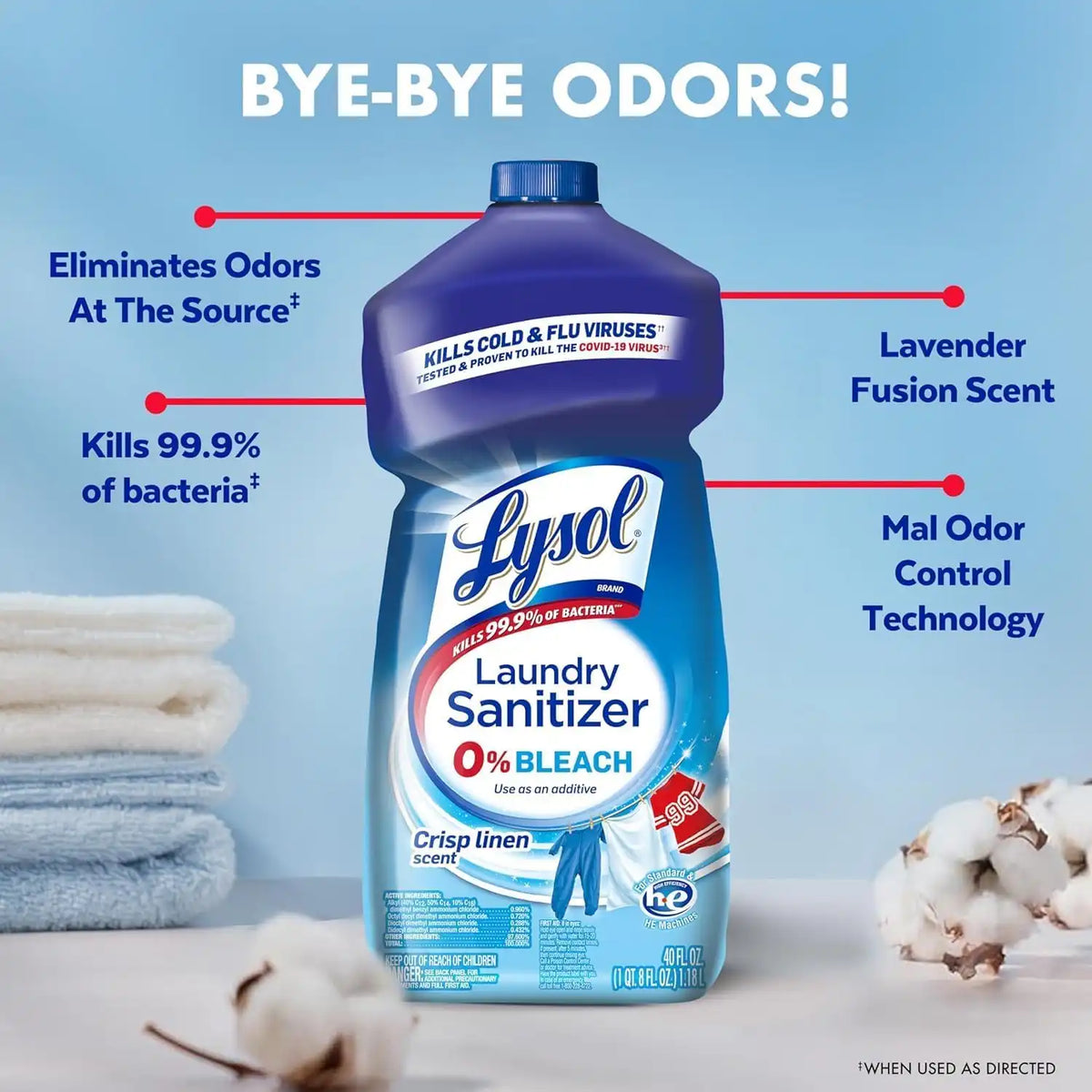Lysol Laundry Sanitizer Liquid, Detergent Additive, Crisp Linen, 40oz, 4Pk