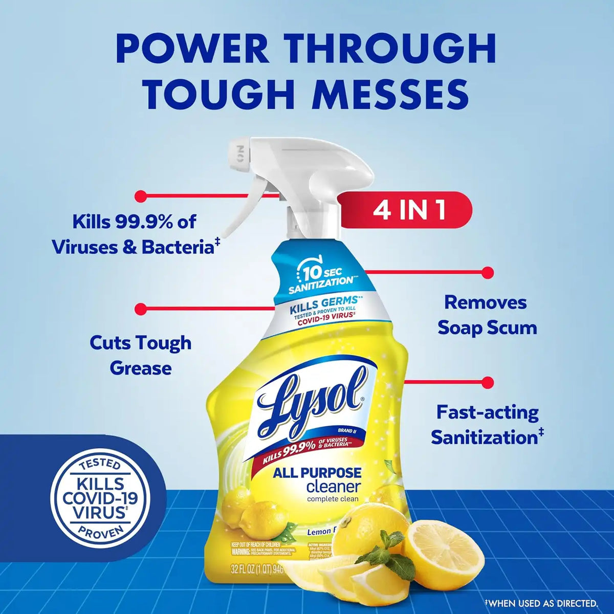 Lysol All Purpose Cleaner Spray, Lemon, Mango & Lavender, 32oz, 4 Pack