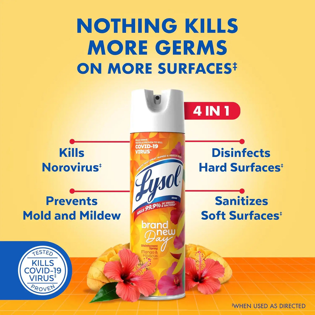 Lysol Disinfectant Spray, Sanitizer, Deodorizer, Mango, 19 oz