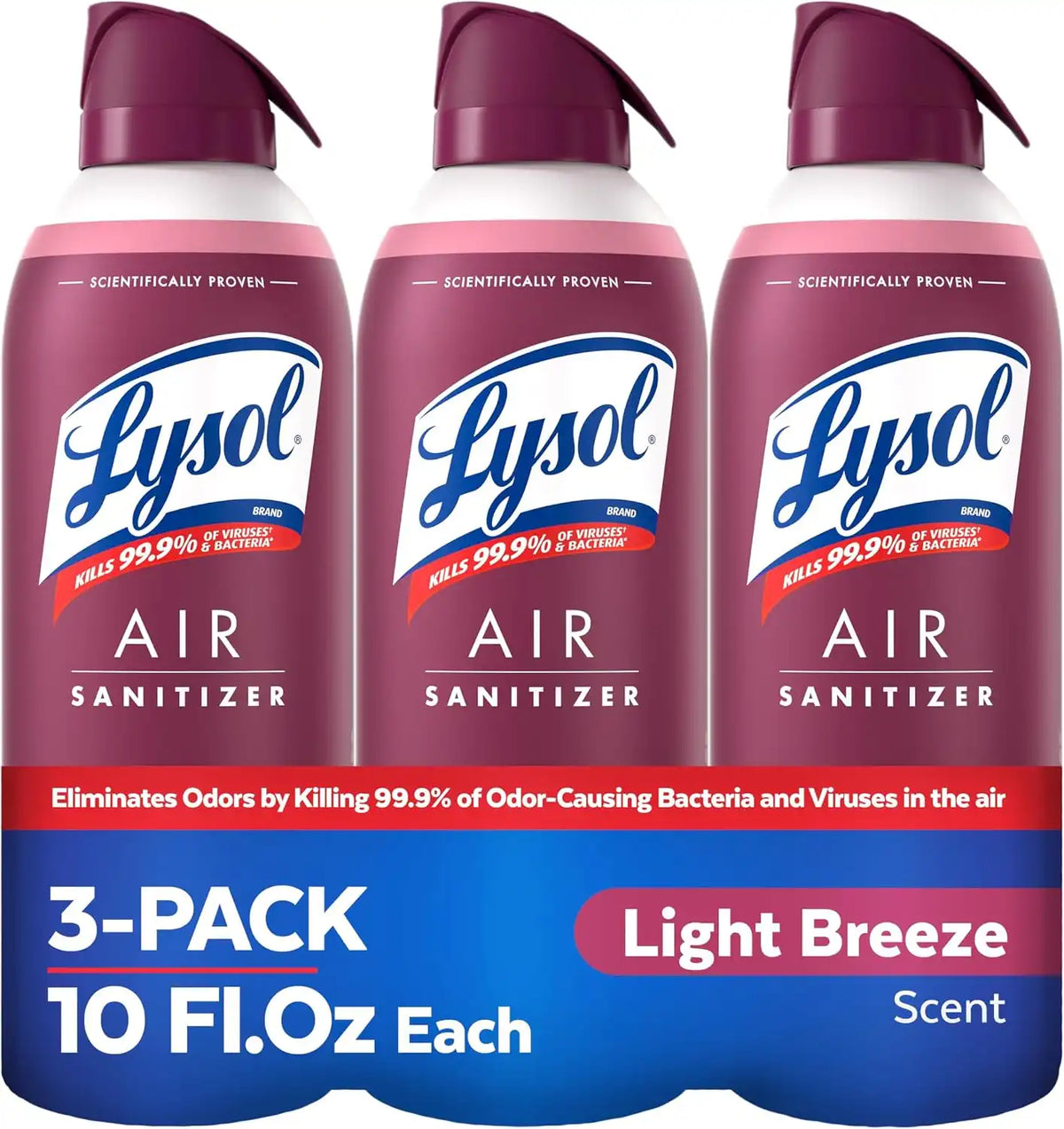 Lysol Air Sanitizer Spray, Air Freshener Alternative, Light Breeze 3-Pk