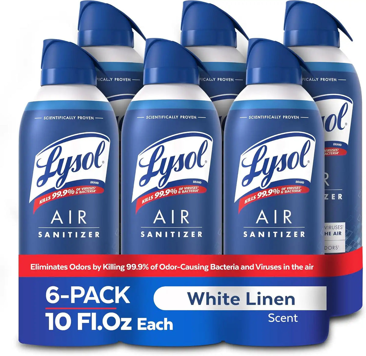 Lysol Air Sanitizer Spray with Bacterial Odor Eliminator for Home & Office, Sanitizing Air Spray, Air Freshener Alternative, White Linen Scent, 10 oz (Pack of 6)