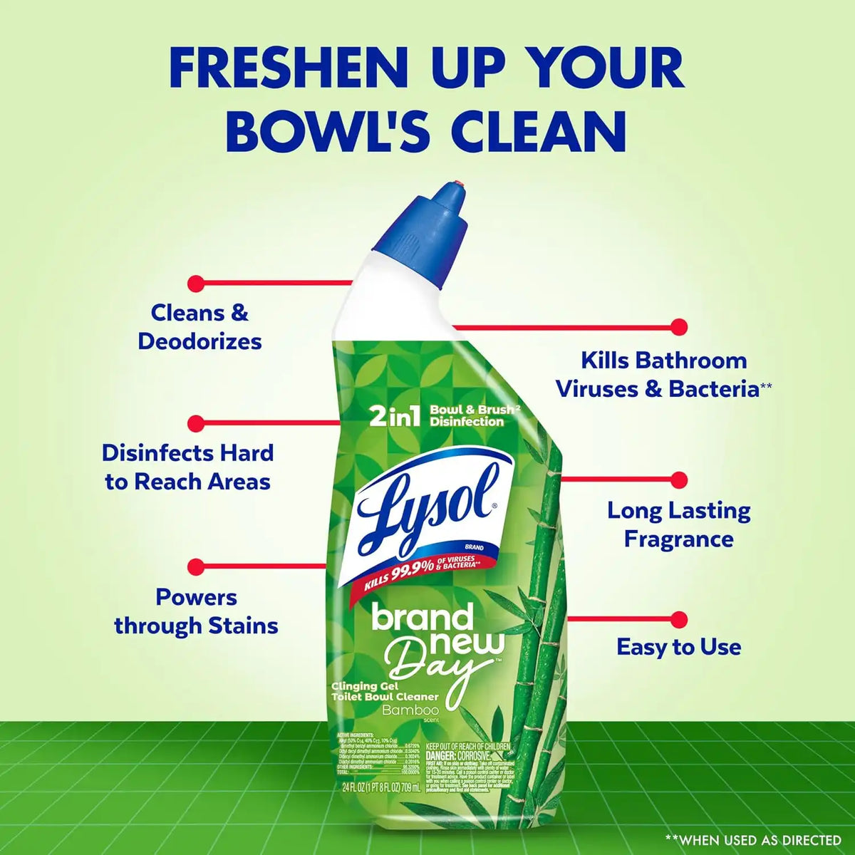 Lysol Toilet Bowl Cleaner Clinging Gel, Bamboo Scent, 24 oz, 2 Pack