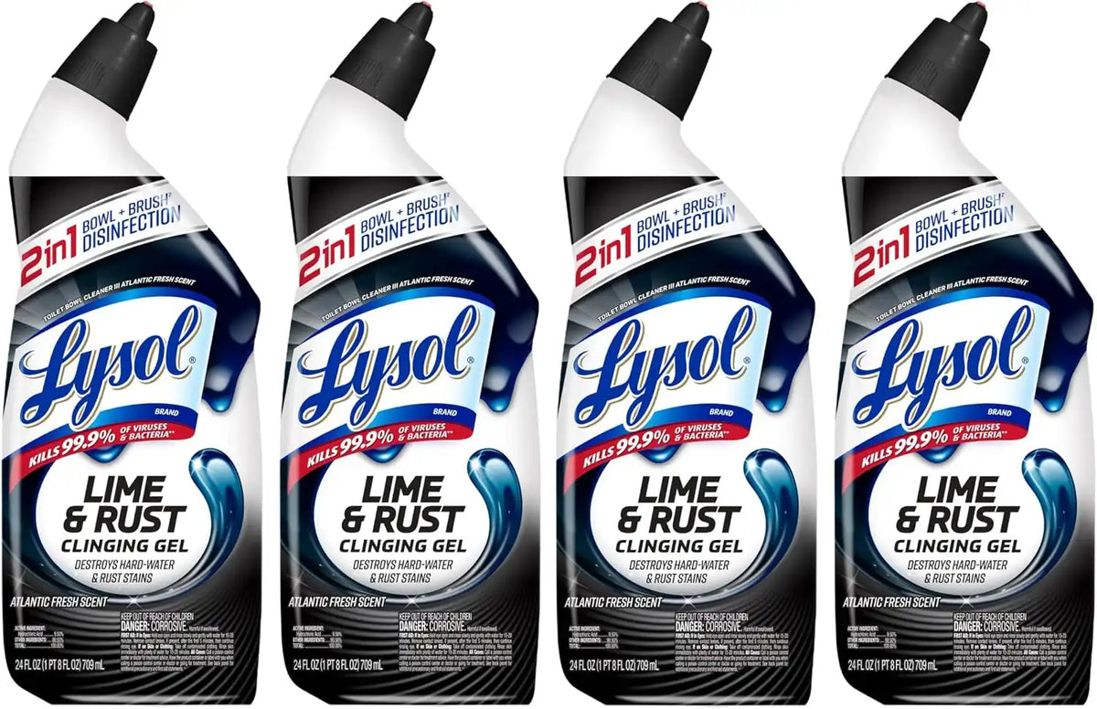 Lysol Toilet Bowl Cleaner Clinging Gel, Lime & Rust, 24 oz, 4 Pack