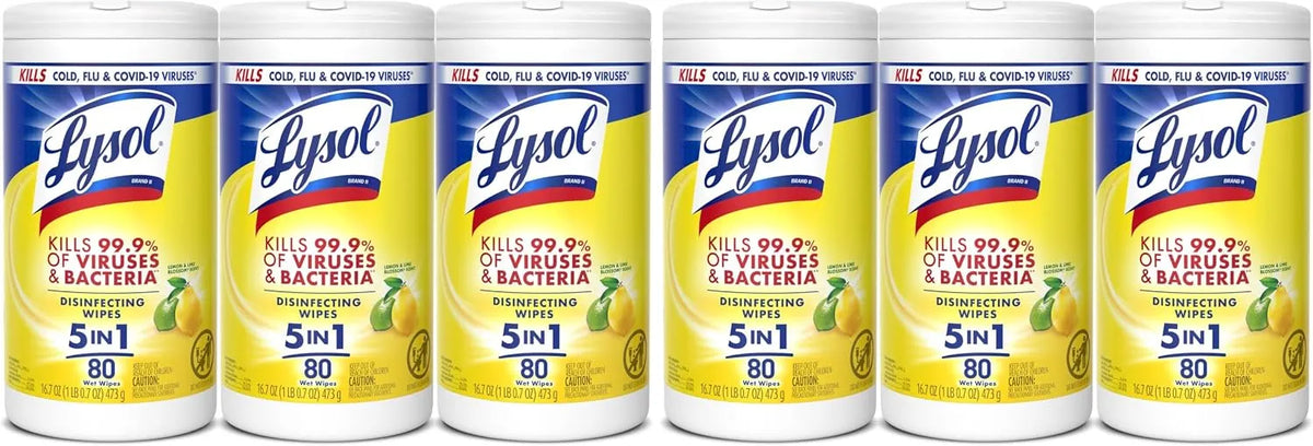 Lysol Disinfecting Wipes, Multi-Surface Cleaner, Lemon, 80 Count (Pack of 6)