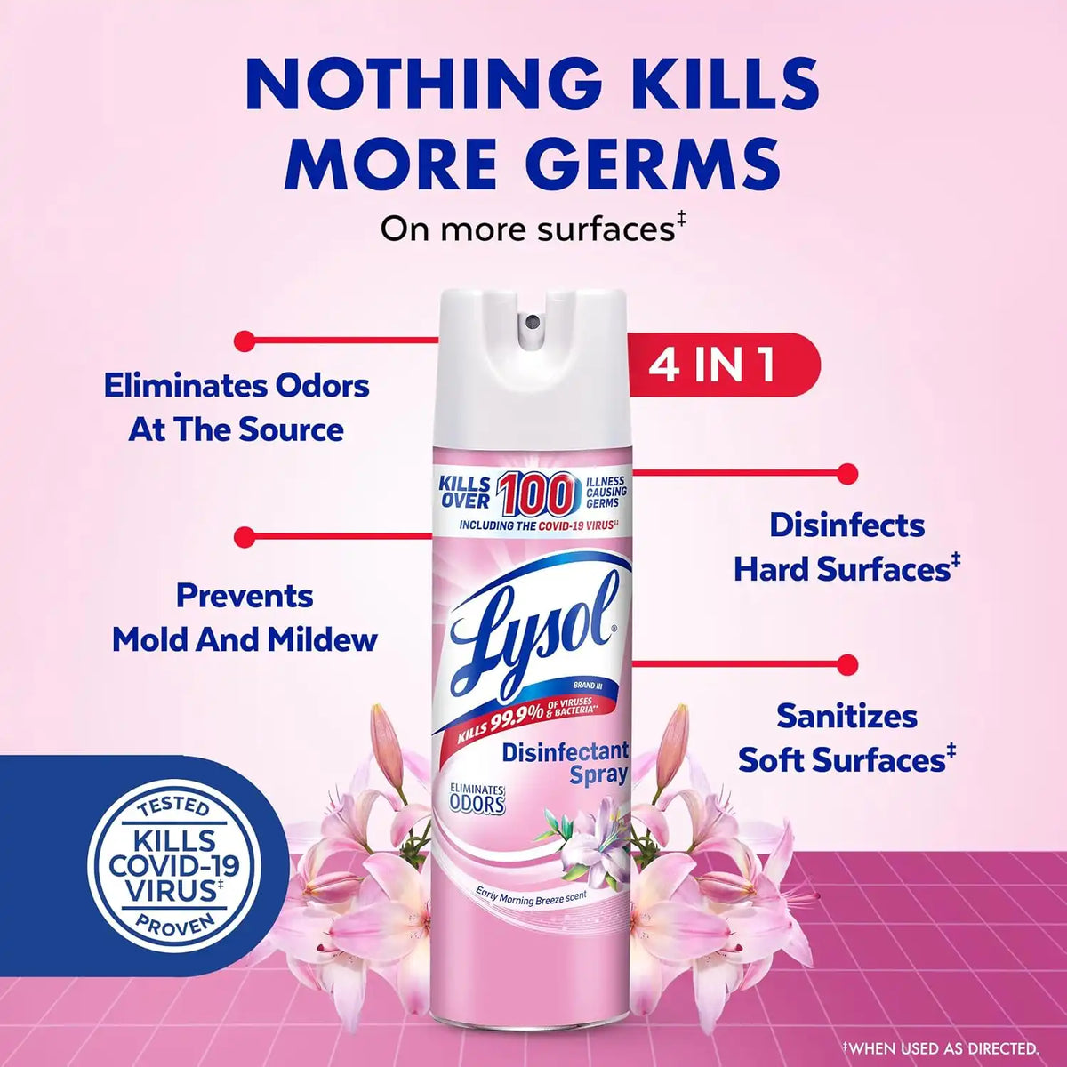 Lysol Disinfectant Spray, Sanitizer, Morning Breeze & Lemon, 19 oz, 4 Pack