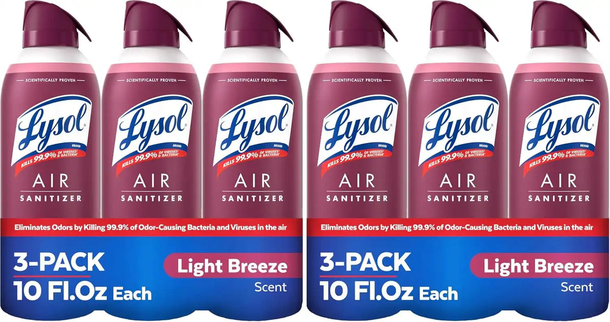 Lysol Air Sanitizer Spray, Air Freshener Alternative, Light Breeze 3-Pk (Pack of 2)