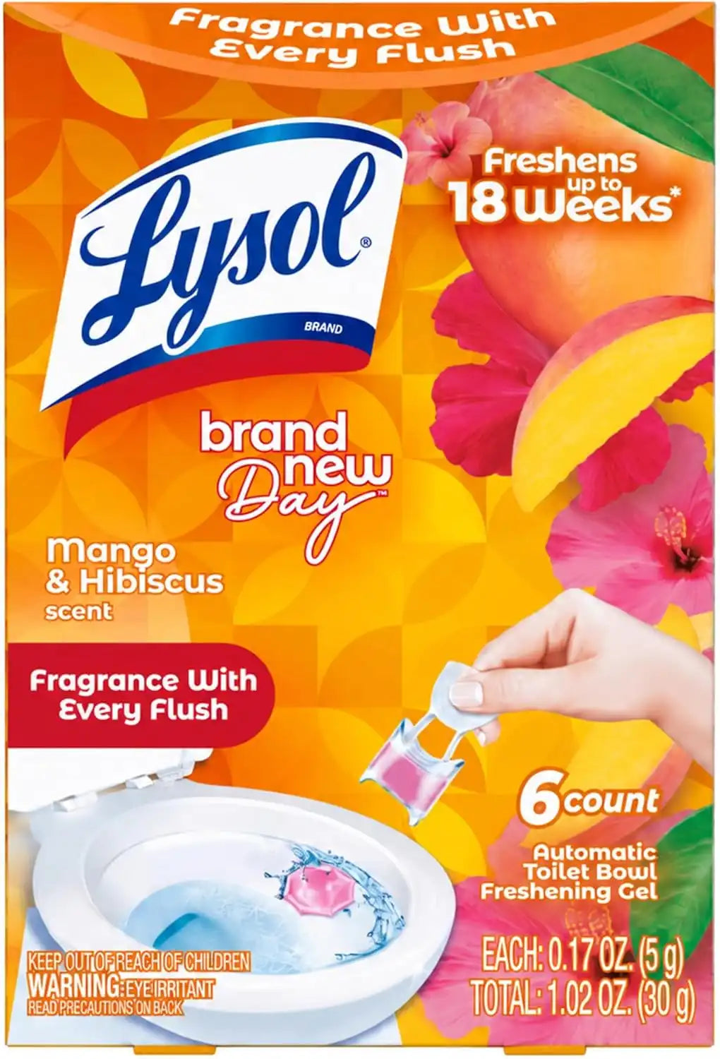Lysol Click Gel Toilet Bowl Cleaner, Gel Stamp, Mango, 6 Count